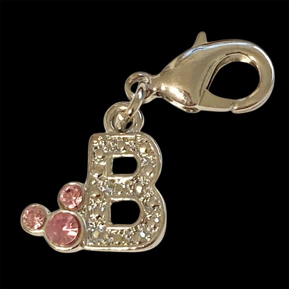 Vintage Disney Pink Crystal Mickey Mouse Ears Charm Clip On Initial Letter B - Picture 1 of 10